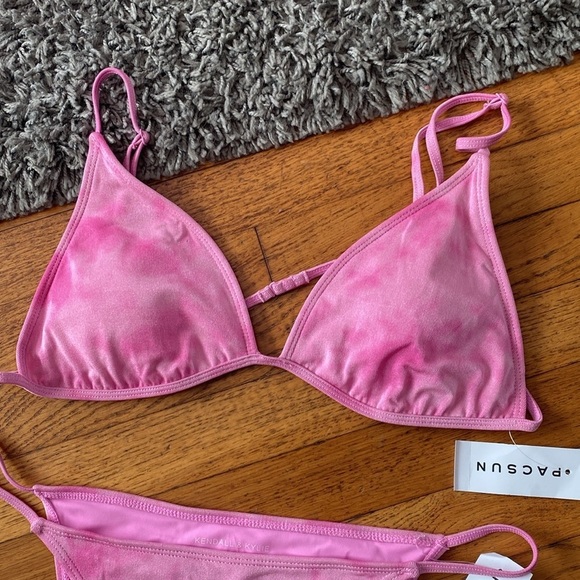 NWT KENDALL & KYLIE Pink Tie-dyed Barbados Lurex Triangle Bikini Top - Picture 2 of 15